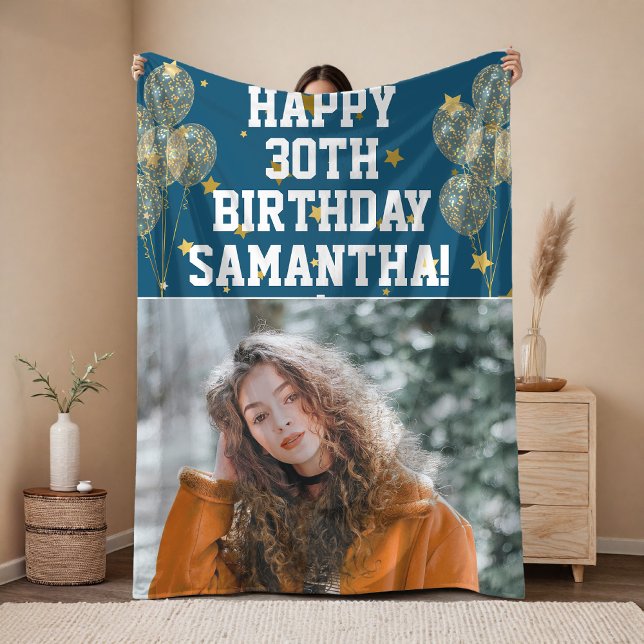 Custom Happy 30. Geburtstag Fleece Blanket (Custom photo birthday blanket  Gift for mom, grandma, aunt, friend, kids or coworkers,)