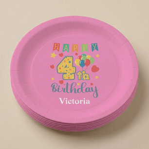 Custom Happy 4. Geburtstag Party Pappteller