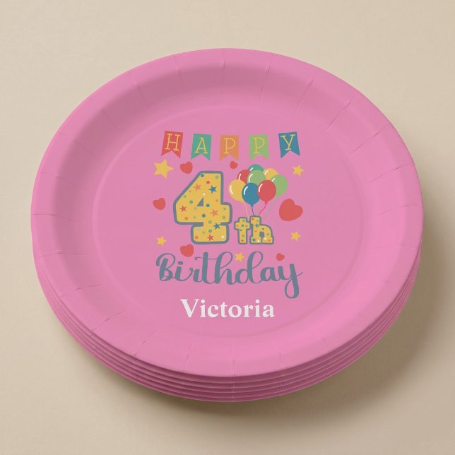 Custom Happy 4. Geburtstag Party Pappteller (Von Creator hochgeladen)