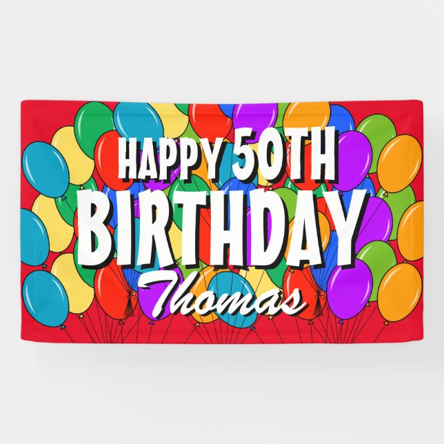 Custom Happy 50. Geburtstag Ballons Party Banner (Horizontal)