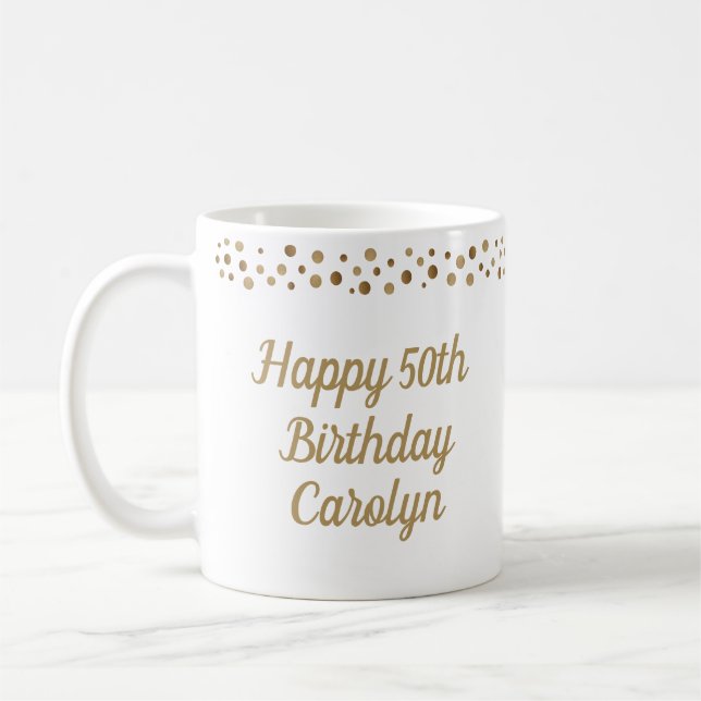 Custom Happy 50. Geburtstag Konfetti Gold Kaffeetasse (Links)