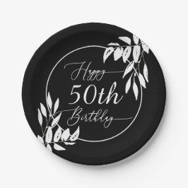 Custom Happy 50. Geburtstag Schwarz & Weiß Botanis Pappteller
