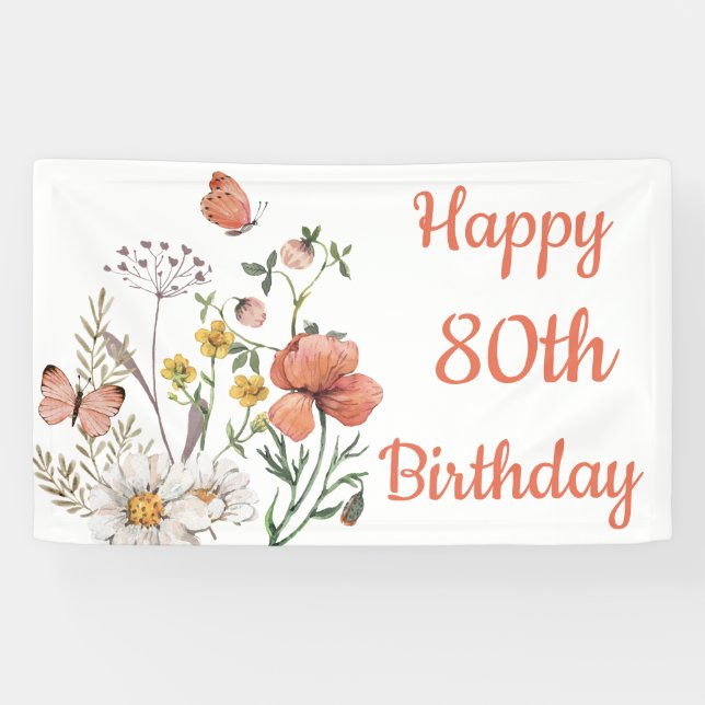 Custom Happy 80. Geburtstag Wildblumen Banner (Horizontal)