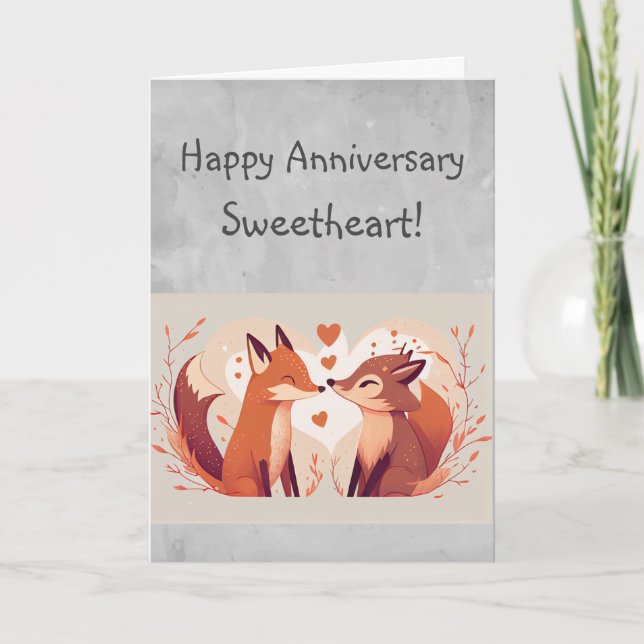 Custom Happy Anniversary Sweetheart Niedlich Foxes Karte (Vorderseite)