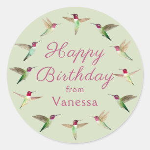 Custom Happy Birthday Anna's Hummingbirds Runder Aufkleber