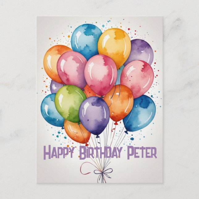Custom Happy Birthday Ballons laden Postcard Postkarte (Vorderseite)