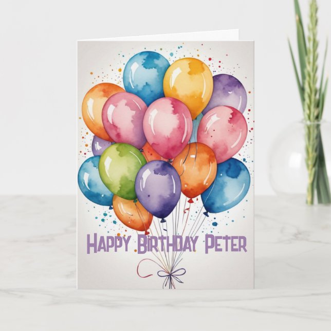 Custom Happy Birthday Ballons WATERCOLOR Karte (Vorderseite)