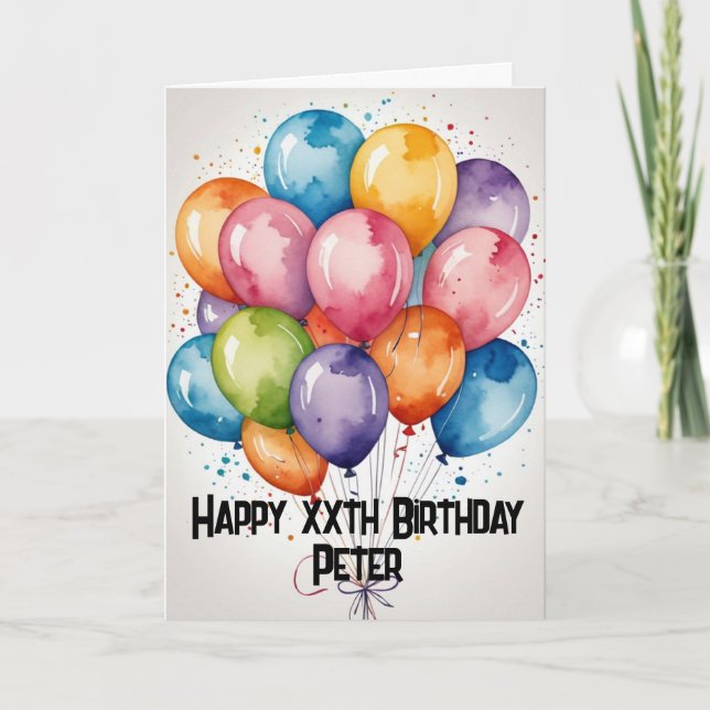 Custom Happy Birthday Ballons WATERCOLOR Karte (Vorderseite)
