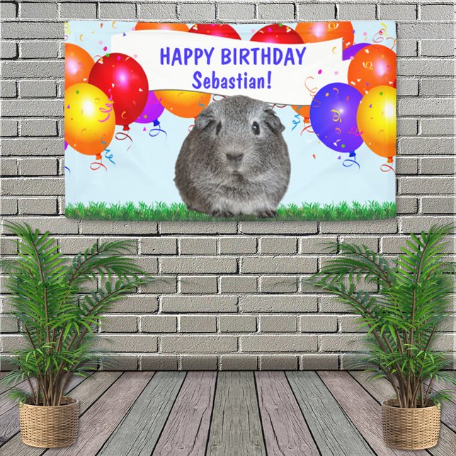 Custom Happy Birthday Balloons Gray Guinea Pig Banner (Von Creator hochgeladen)