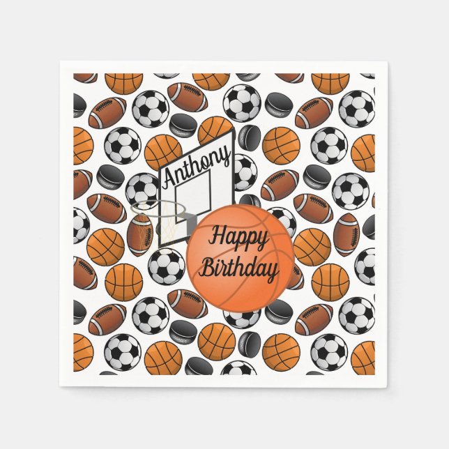 Custom Happy Birthday Basketball Serviette (Vorderseite)