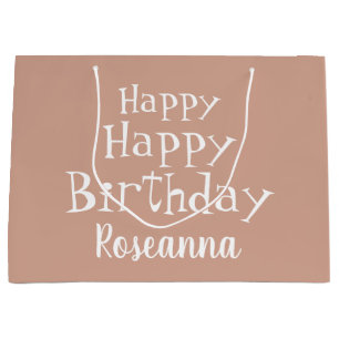 Custom Happy Birthday Beige Große Geschenktasche Geschenktüte