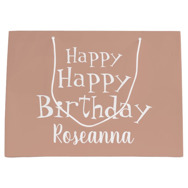 Custom Happy Birthday Beige Große Geschenktasche Geschenktüte (Vorderseite)