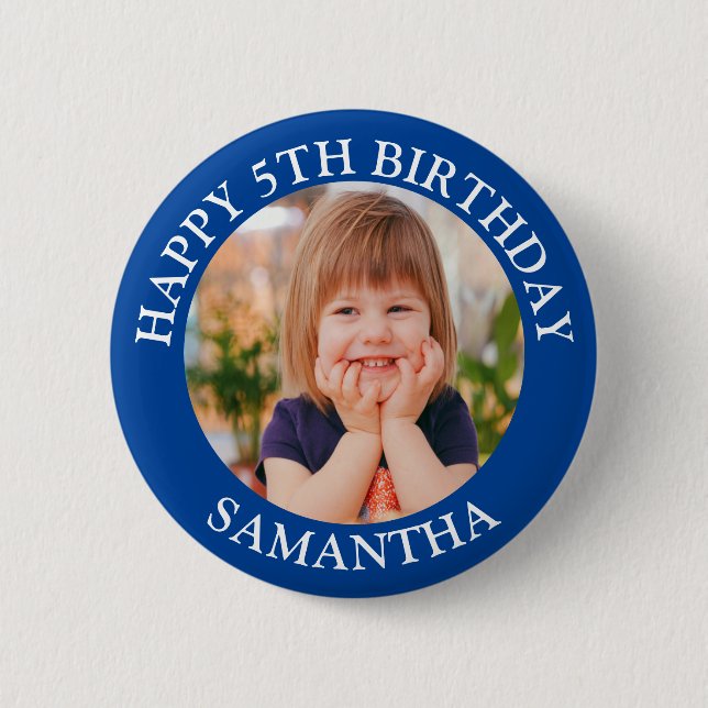 Custom Happy Birthday Foto Name Age Button (Vorderseite)