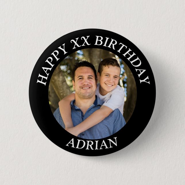 Custom Happy Birthday Foto und Age Name Button (Vorderseite)