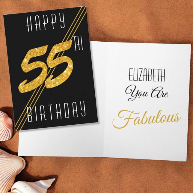 Custom Happy Birthday Gold Glitzer 55 Jahre alt Karte (55th birthday folding card cover and inside template greeting)
