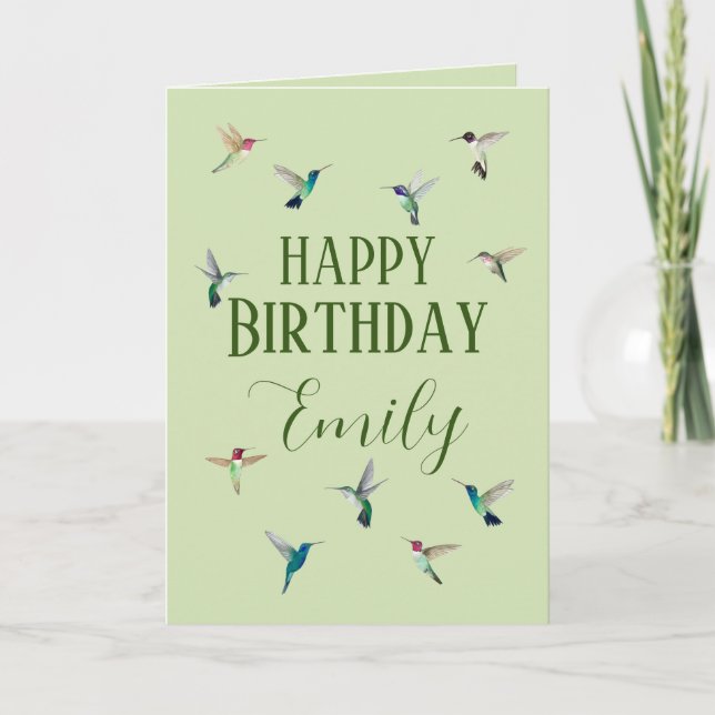 Custom Happy Birthday Hummingbirds Card Karte (Vorderseite)