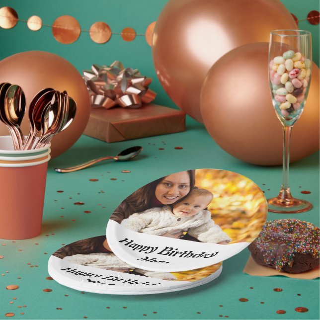 Custom Happy Birthday Mum Foto Pappteller (Multi)