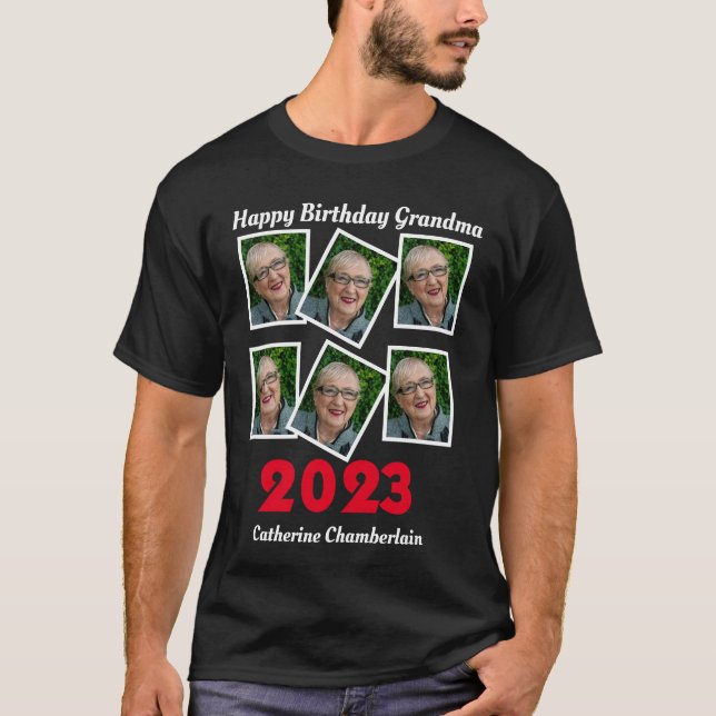 Custom Happy Birthday Oma 2023 6 Foto T-Shirt (Vorderseite)