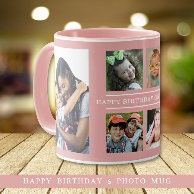 Custom Happy Birthday Oma 6 Foto Collage Rosa Tasse (Von Creator hochgeladen)