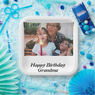 Custom Happy Birthday Oma Foto Pappteller