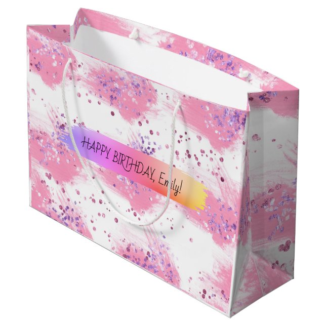 Custom Happy Birthday Personalisiert Feminine Girl Große Geschenktüte (Rückseite Schrägansicht)