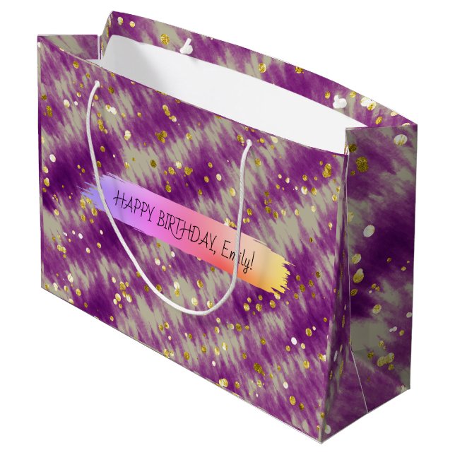 Custom Happy Birthday Personalisiert Feminine Girl Große Geschenktüte (Rückseite Schrägansicht)