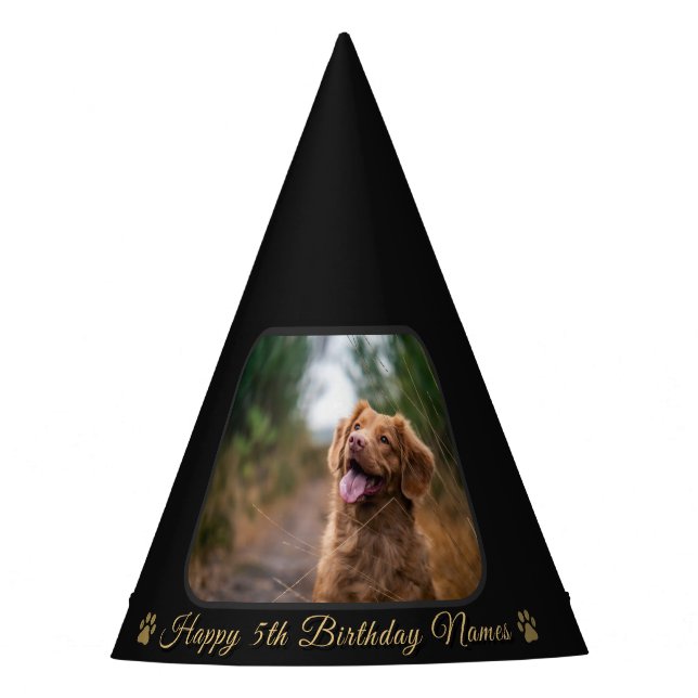 Custom Happy Birthday Pet Dog Photo Picture Name Partyhütchen (Vorderseite)