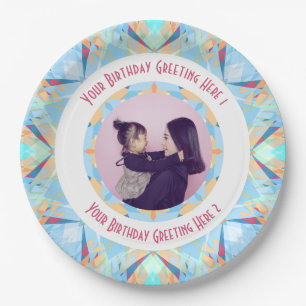 Custom Happy Birthday Star Blue Foto Gruß Pappteller