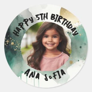 Custom Happy Birthday Watercolor Spritzer Bevorzug Runder Aufkleber