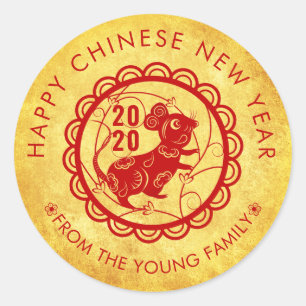 Custom Happy Chinesisch Neujahr Rat 2020 Gold Red Runder Aufkleber