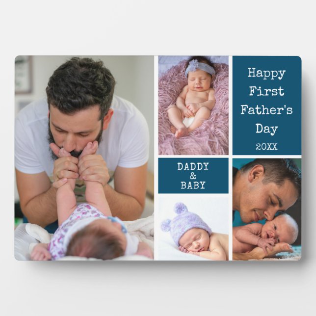 Custom Happy First Vatertag 4 Foto Collage Fotoplatte (Vorderseite)
