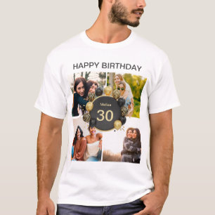 Custom Happy Geburtstag Ballon 4 Foto Collage T-Shirt