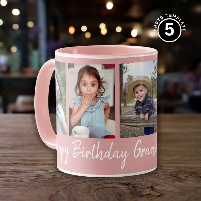 Custom Happy Geburtstag Oma Fünf Foto Rosa Tasse (Von Creator hochgeladen)