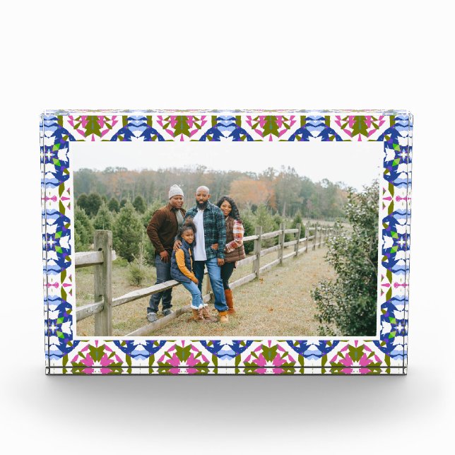 Custom Happy Green Bright Blue Christmas Keepake Fotoblock (Vorderseite)