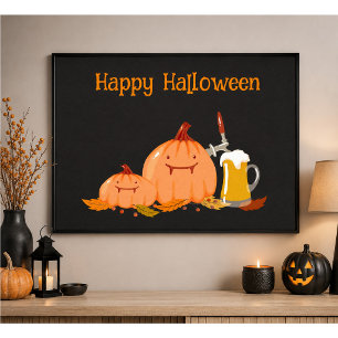Custom Happy Halloween Pumpkins & Bier Poster