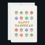 Custom Happy Hanukkah Dreidels und Stars<br><div class="desc">Ein unterhaltsames und festliches Hanukkah-Design mit farbenfrohen dreiköpfigen Sternen. Dieses Design kann mit Ihrer eigenen Botschaft personalisiert werden. Ein modernes,  nicht traditionelles Design und Muster mit stilisierten dreiblättern und Star of David geometrische Formen.</div>