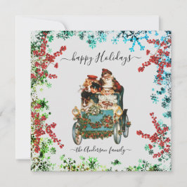 Custom Happy Holidays Chic Rustic Vintag Ephemera Einladung