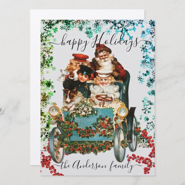 Custom Happy Holidays Chic Rustic Vintag Ephemera Karte (Vorne/Hinten)