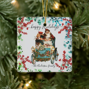 Custom Happy Holidays Chic Rustic Vintag Ephemera Keramikornament