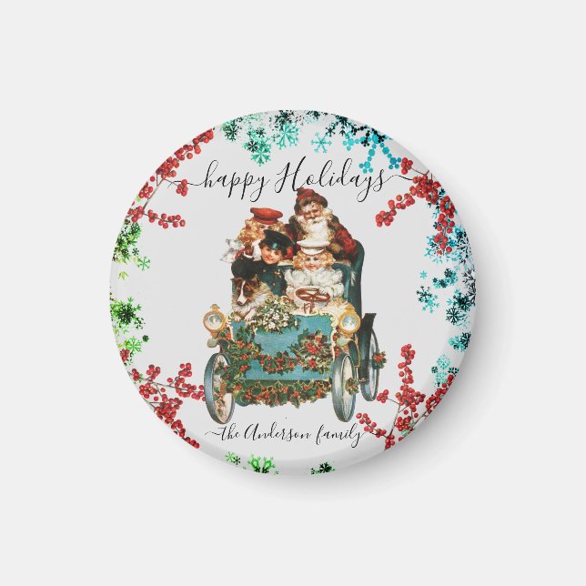 Custom Happy Holidays Chic Rustic Vintag Ephemera Magnet (Vorne)