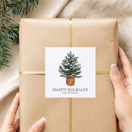 Custom Happy Holidays Cute Boho Christmas Tree Quadratischer Aufkleber