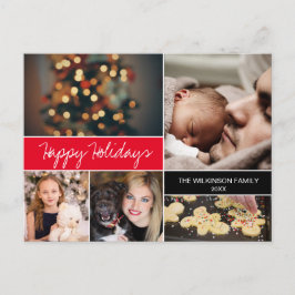 Custom Happy Holidays Family Fotos Rotes Weihnacht Feiertagspostkarte
