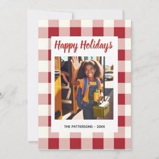 Custom Happy Holidays Fun Plaid Red Green Photo Feiertagskarte