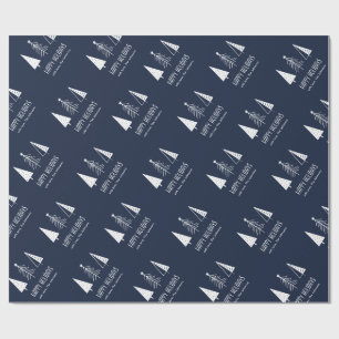 Custom Happy Holidays Navy festliche Spruce Geschenkpapier