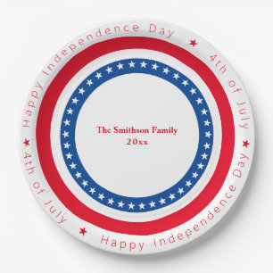 Custom Happy Independence Day Red White Blue Pappteller