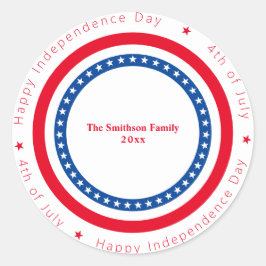 Custom Happy Independence Day Red White Blue Runder Aufkleber