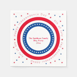 Custom Happy Independence Day Red White Blue Stars Serviette