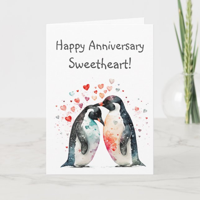 Custom Happy Jubiläum Sweetheart Niedliche Pinguin Karte (Vorderseite)