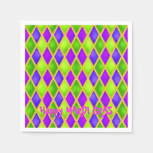 Custom Happy MARDI GRAS Diamonds Disposable Paper Serviette (Vorderseite)