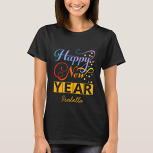 Custom Happy New Year Gold Stars Typografie T-Shirt